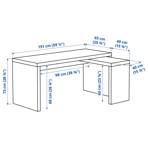 MALM, бюро с подвижен плот 160x65см, бяло, 702.141.92