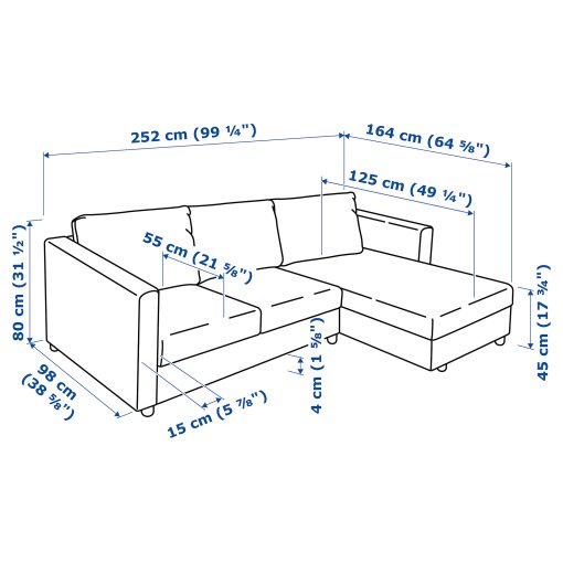 VIMLE, 3-местен диван, с лежанка, 893.066.86