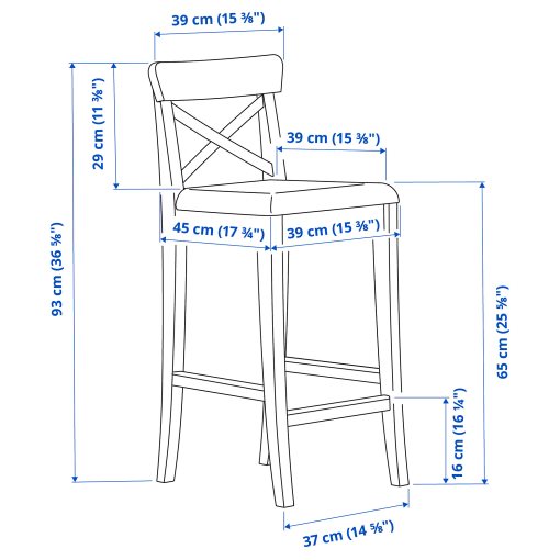 INGOLF, бар стол с облегалка, 65 см, 004.787.37