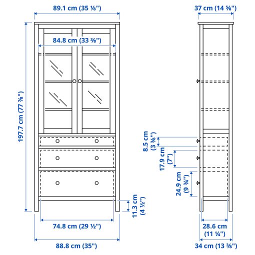 HEMNES, витрина с 3 чекмеджета, 005.961.61