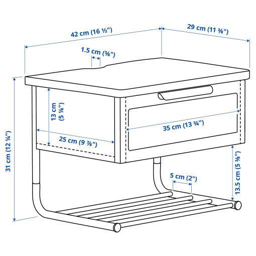GRAFJALLET, нощно шкафче за стенен монтаж, 42x29x31 см, 006.031.14