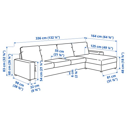 VIMLE, 4-местен диван с лежанка с широки подлакътници, 094.017.72