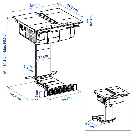 TÄCKNAN, Индукционен плот/вграден аспиратор + к-т за вентилация, 60 cм, IKEA 300, 096.124.68
