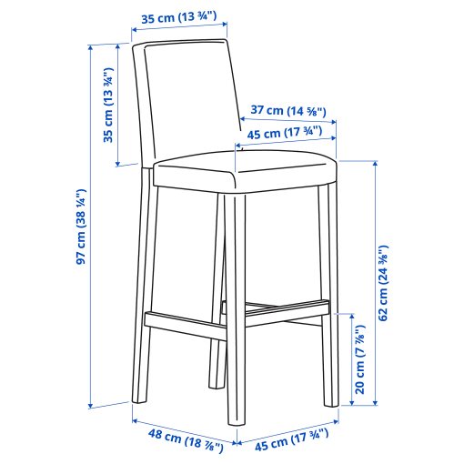 BERGMUND, бар стол с рамка за облегалка, 62 см, 104.519.59