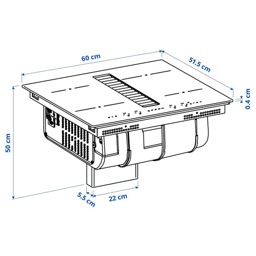 TÄCKNAN, индукц. котлон/вграден аспиратор, 60 см, IKEA 300, 105.986.35