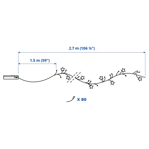 STRÅLA, LED светещ гирлянд, 80 кр., на батерии, 105.991.16