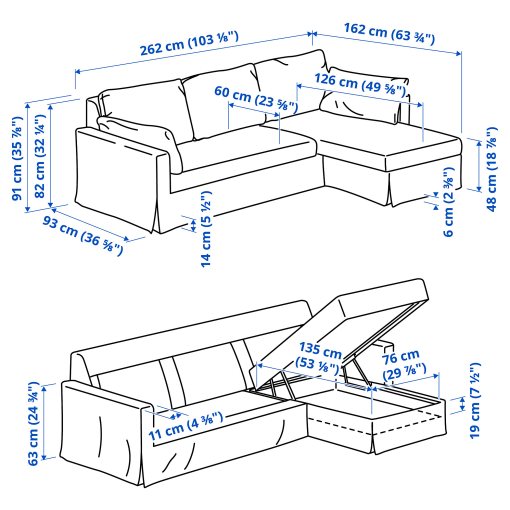 HYLTARP, 3-местен диван с лежанка, отдясно, 194.958.26
