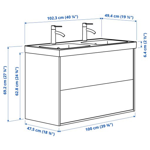 ANGSJON/ORRSJON, шкаф за мивка + чекмеджета/мивка/смесители, 295.140.04