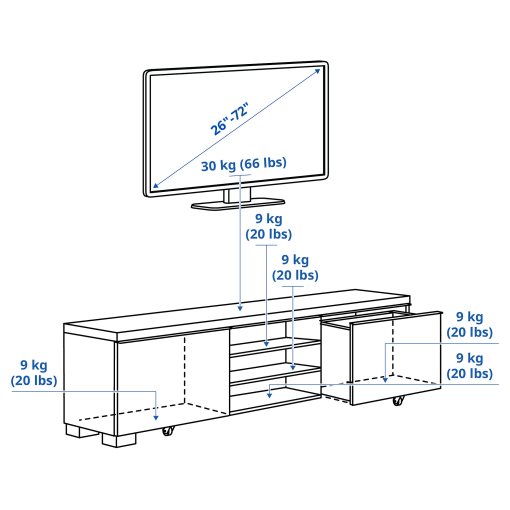 BESTA BURS, TV шкаф, 180x41 см, гланц бяло, 302.691.29