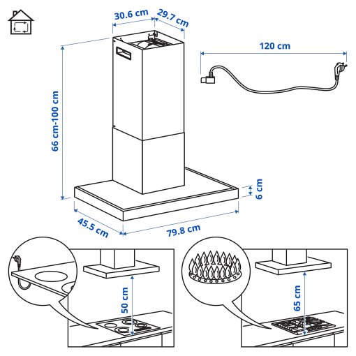 RÄFSEBO, аспиратор за стенен монтаж, IKEA 500, 80 см, 306.092.23