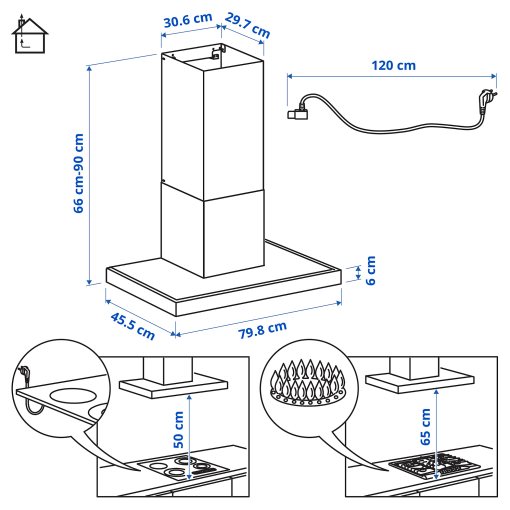 RÄFSEBO, аспиратор за стенен монтаж, IKEA 500, 80 см, 306.092.23