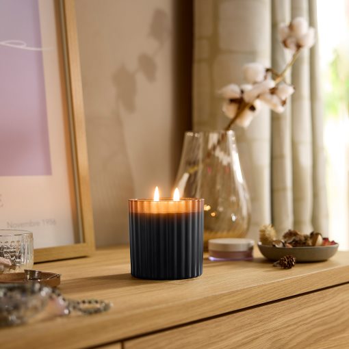 TOFSTÄRNA, ароматна свещ в чаша, 2 фитила, Сандалово дърво и пачули, 50 ч., 306.276.65