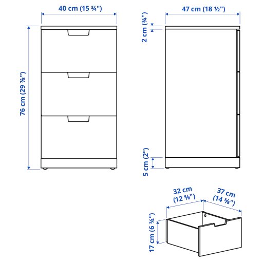 NORDLI, скрин с 3 чекмеджета, 392.398.35