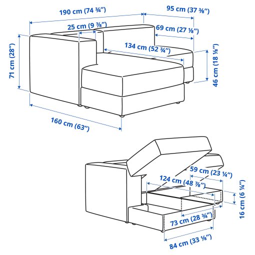 JÄTTEBO, 2,5-местен модул диван с лежанка, ляво, 394.713.58