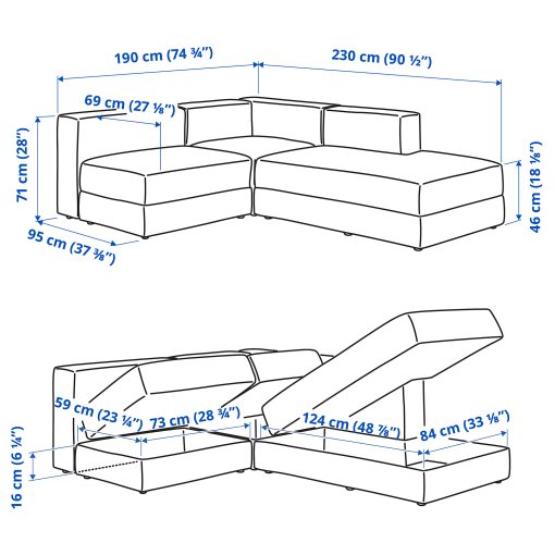 JÄTTEBO, модулен ъглов 2,5-местен диван с лежанка, десен, 394.851.81