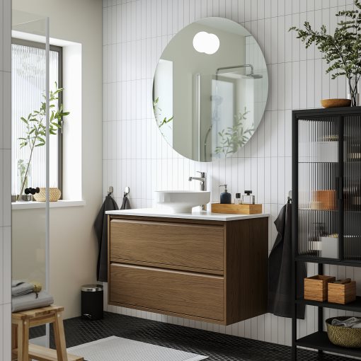 ÄNGSJÖN/LERSJÖN, шкаф за мивка+чекмеджета/мивка/смесител, 395.712.92