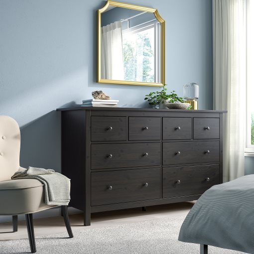 HEMNES, скрин с 8 чекмеджета, 160x95 см, черно-кафяво, 402.392.74