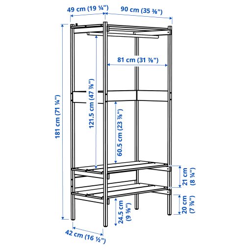 KRONÖREN, открит гардероб, 90x49x181 см, 406.108.05