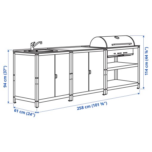 GRILLSKÄR, външна кухненска мивка + барбекю, дървени въглища, 494.962.97