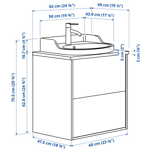 TANNFORSEN/RUTSJON, шкаф за мивка + чекмеджета/мивка/смесител, 495.139.75