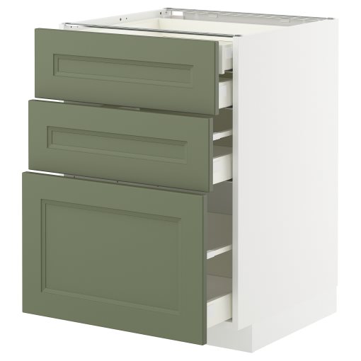 METOD/MAXIMERA, долен шкаф с 3 чела/2 ниски + 1 средно + 1 високо чекм., 495.179.40