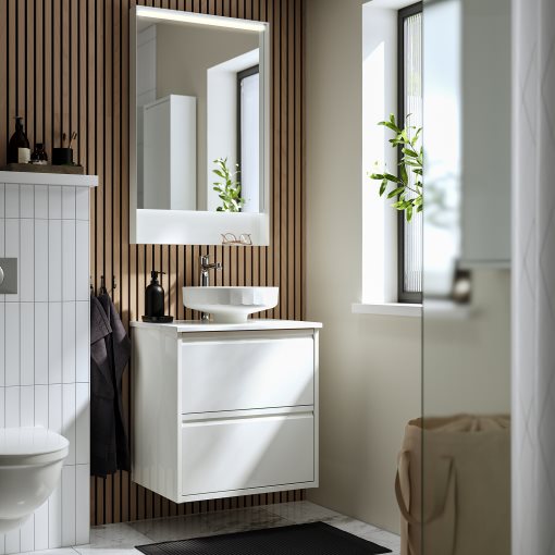 ÄNGSJÖN/LERSJÖN, шкаф за мивка+чекмеджета/мивка/смесител, 495.712.82