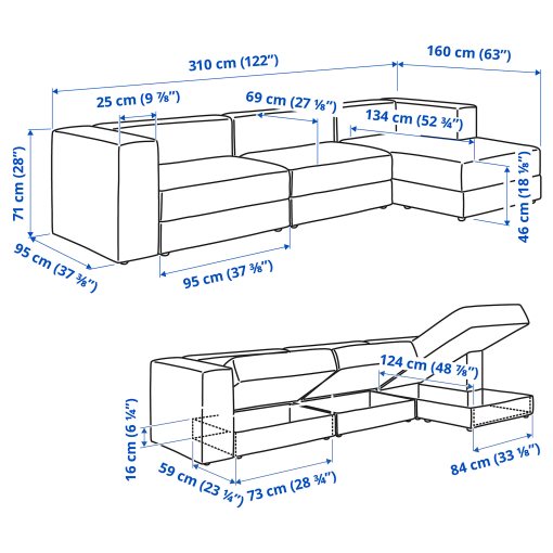 JÄTTEBO, 4-местен модулен диван с лежанка, десен, 594.851.99