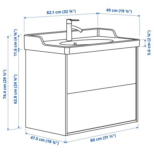 TANNFORSEN/RUTSJON, шкаф за мивка + чекмеджета/мивка/смесител, 595.139.94