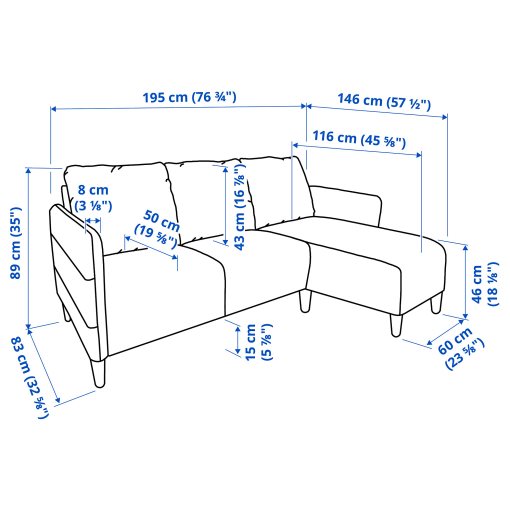 ANGERSBY, 3-местен диван, с лежанка, 604.990.77
