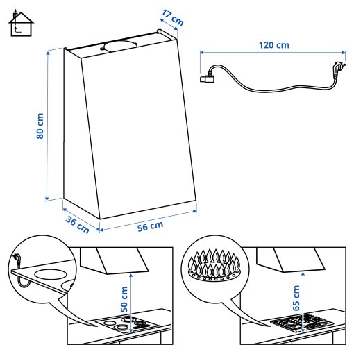 FIVELSBO, аспиратор за стенен монтаж, 56 см, IKEA 300, 806.203.22