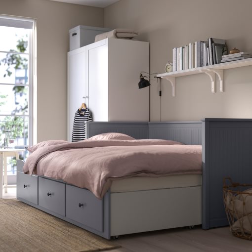 HEMNES, кушетка с 3 чекмеджета/2 матрака VANNAREID, много твърд, 893.909.63