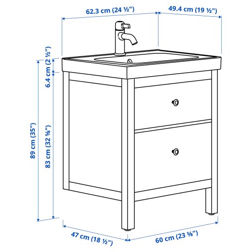 HEMNES/ORRSJON, шкаф за мивка + чекмеджета/мивка/смесител, 995.467.80