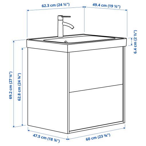 ANGSJON/ORRSJON, Шкаф за мивка+чекмеджета/мивка/смесител, 995.784.41